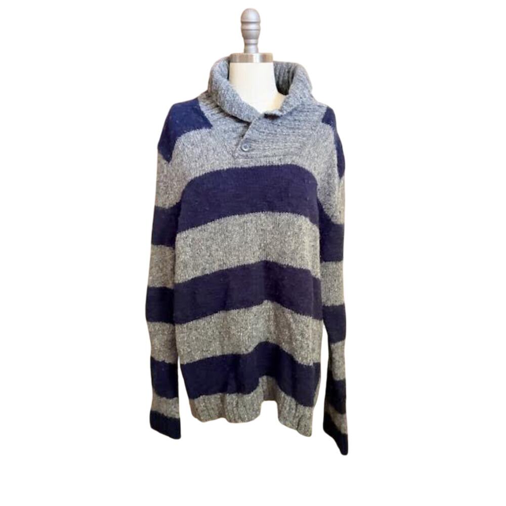 Express XL Striped Cowl Neck Sweater Gray Blue Long Sleeve Tunic Knit Soft